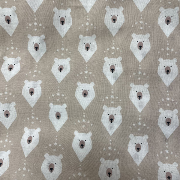 Deadstock Beige Polar Bear Christmas Polycotton Fabric