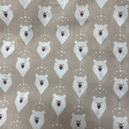 Deadstock Beige Polar Bear Christmas Polycotton Fabric