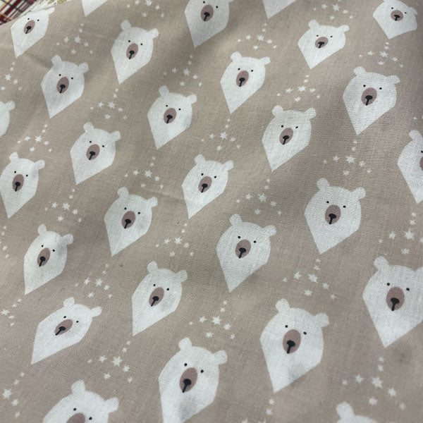 Deadstock Beige Polar Bear Christmas Polycotton Fabric