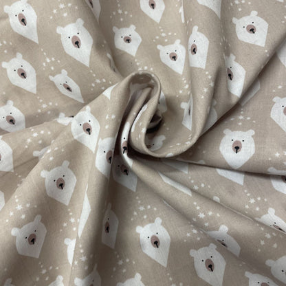Deadstock Beige Polar Bear Christmas Polycotton Fabric
