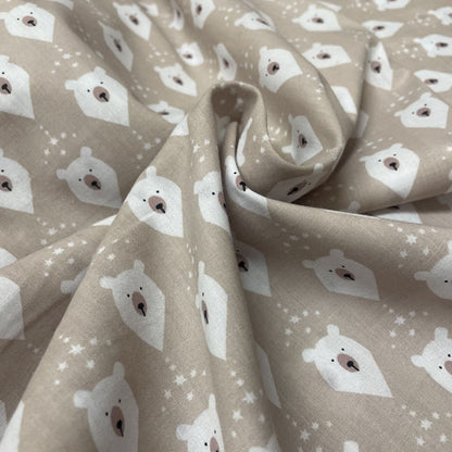 Deadstock Beige Polar Bear Christmas Polycotton Fabric