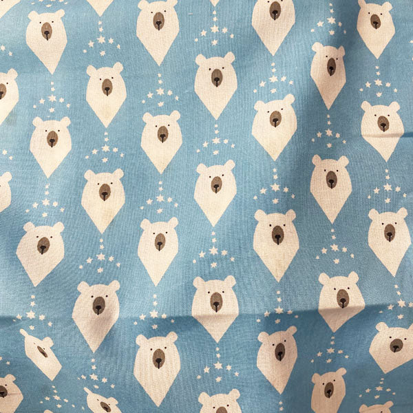Deadstock Blue Polar Bear Christmas Polycotton Fabric