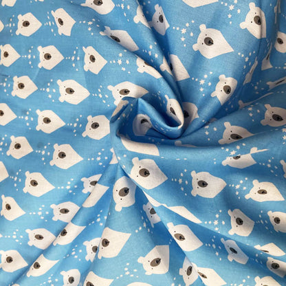 Deadstock Blue Polar Bear Christmas Polycotton Fabric