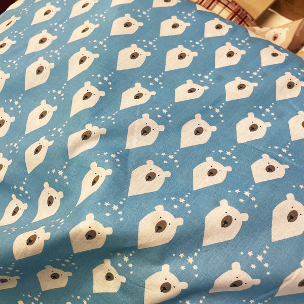 Deadstock Blue Polar Bear Christmas Polycotton Fabric