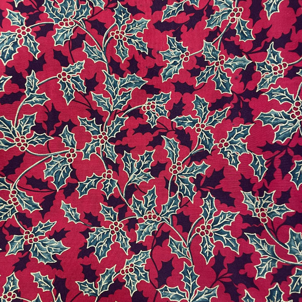 Deadstock Holly Print Christmas Cotton Fabric