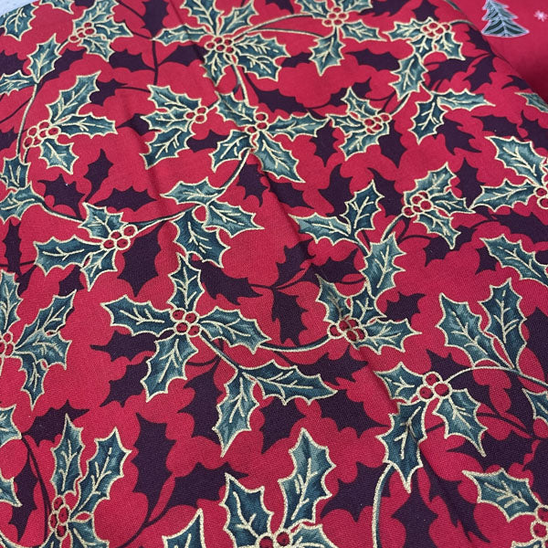 Deadstock Holly Print Christmas Cotton Fabric