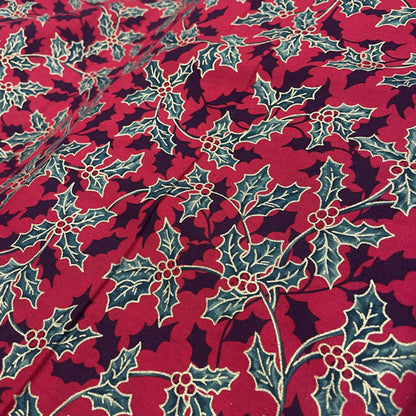 Deadstock Holly Print Christmas Cotton Fabric