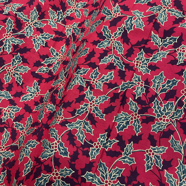 Deadstock Holly Print Christmas Cotton Fabric