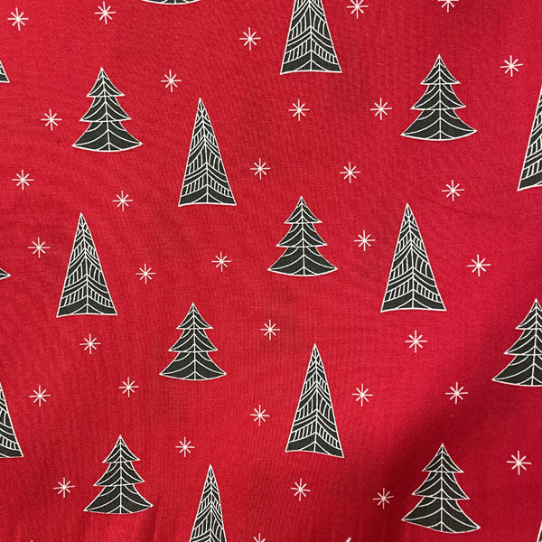 Deadstock Geometric Red Christmas Tree Cotton Fabric