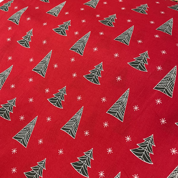 Deadstock Geometric Red Christmas Tree Cotton Fabric