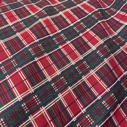 Deadstock Festive Metallic Red, Green & Gold Tartan Cotton Fabric