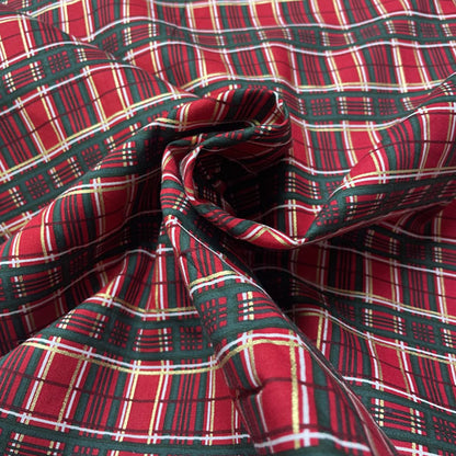 Deadstock Festive Metallic Red, Green & Gold Tartan Cotton Fabric
