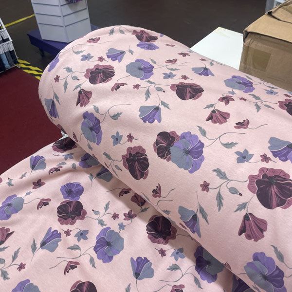 Deadstock Rose Pink Poppy Floral Alpine Fleece Backed Sweatshirting Fabric