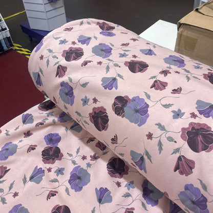 Deadstock Rose Pink Poppy Floral Alpine Fleece Backed Sweatshirting Fabric