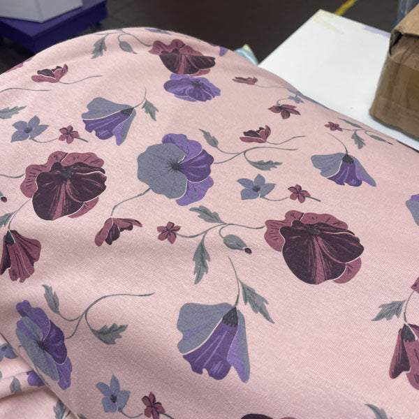 Deadstock Rose Pink Poppy Floral Alpine Fleece Backed Sweatshirting Fabric