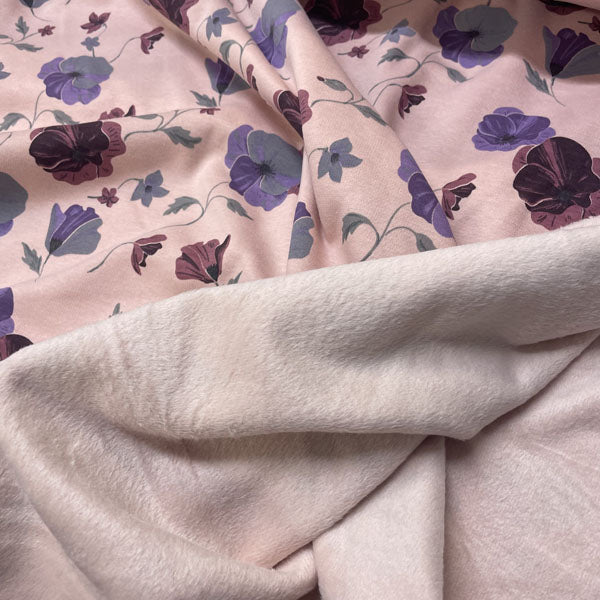 Deadstock Rose Pink Poppy Floral Alpine Fleece Backed Sweatshirting Fabric