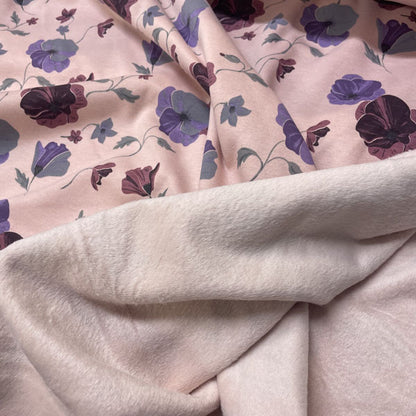 Deadstock Rose Pink Poppy Floral Alpine Fleece Backed Sweatshirting Fabric