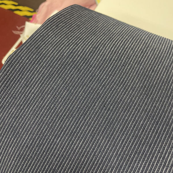 Deadstock Navy Striped Stretch Denim Fabric