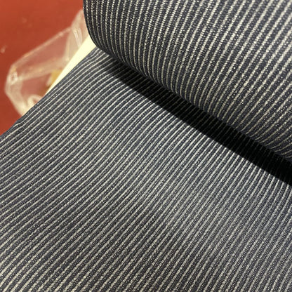 Deadstock Navy Striped Stretch Denim Fabric