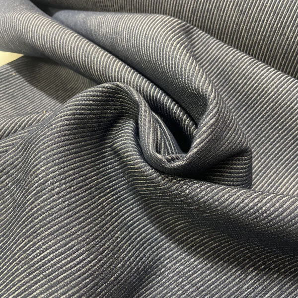 Deadstock Navy Striped Stretch Denim Fabric