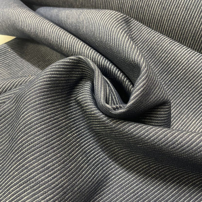 Deadstock Navy Striped Stretch Denim Fabric