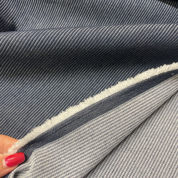 Deadstock Navy Striped Stretch Denim Fabric
