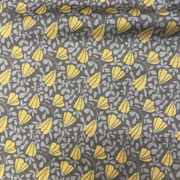 Deadstock Yellow & Khaki Floral Alpine Fleece Backed Sweatshirting Fabric