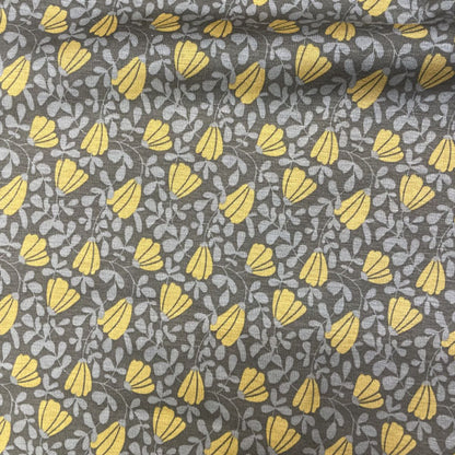 Deadstock Yellow & Khaki Floral Alpine Fleece Backed Sweatshirting Fabric