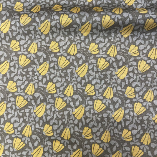 Deadstock Yellow & Khaki Floral Alpine Fleece Backed Sweatshirting Fabric