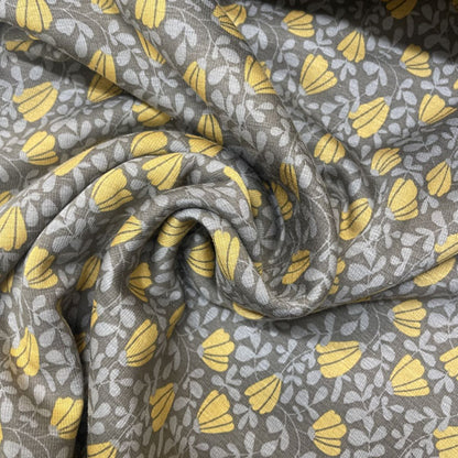 Deadstock Yellow & Khaki Floral Alpine Fleece Backed Sweatshirting Fabric
