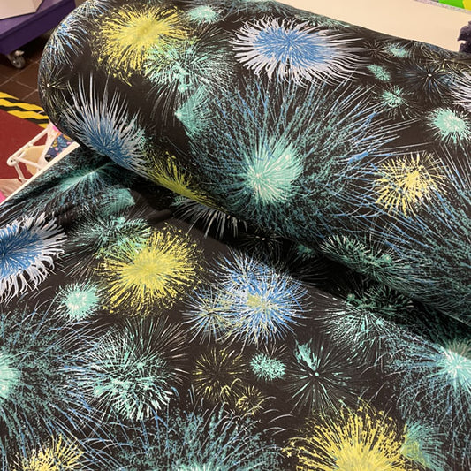Deadstock Blue & Green Firework Alpine Fleece Backed Sweatshirting Fabric