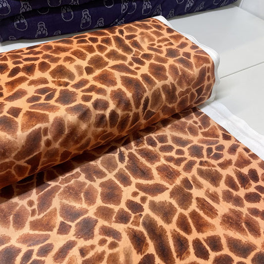 Deadstock Brown Giraffe Print Velvet Fabric