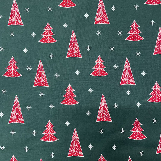 Deadstock Green Geometric Christmas Tree Cotton Fabric