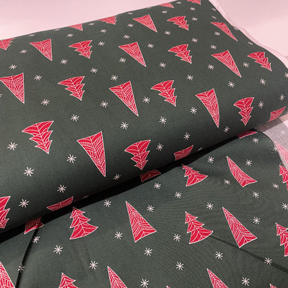 Deadstock Green Geometric Christmas Tree Cotton Fabric
