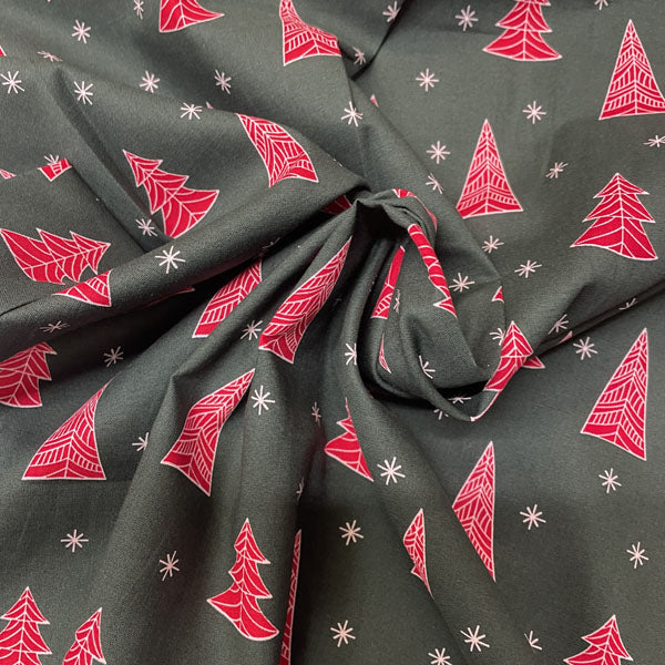 Deadstock Green Geometric Christmas Tree Cotton Fabric