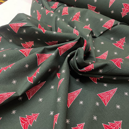 Deadstock Green Geometric Christmas Tree Cotton Fabric
