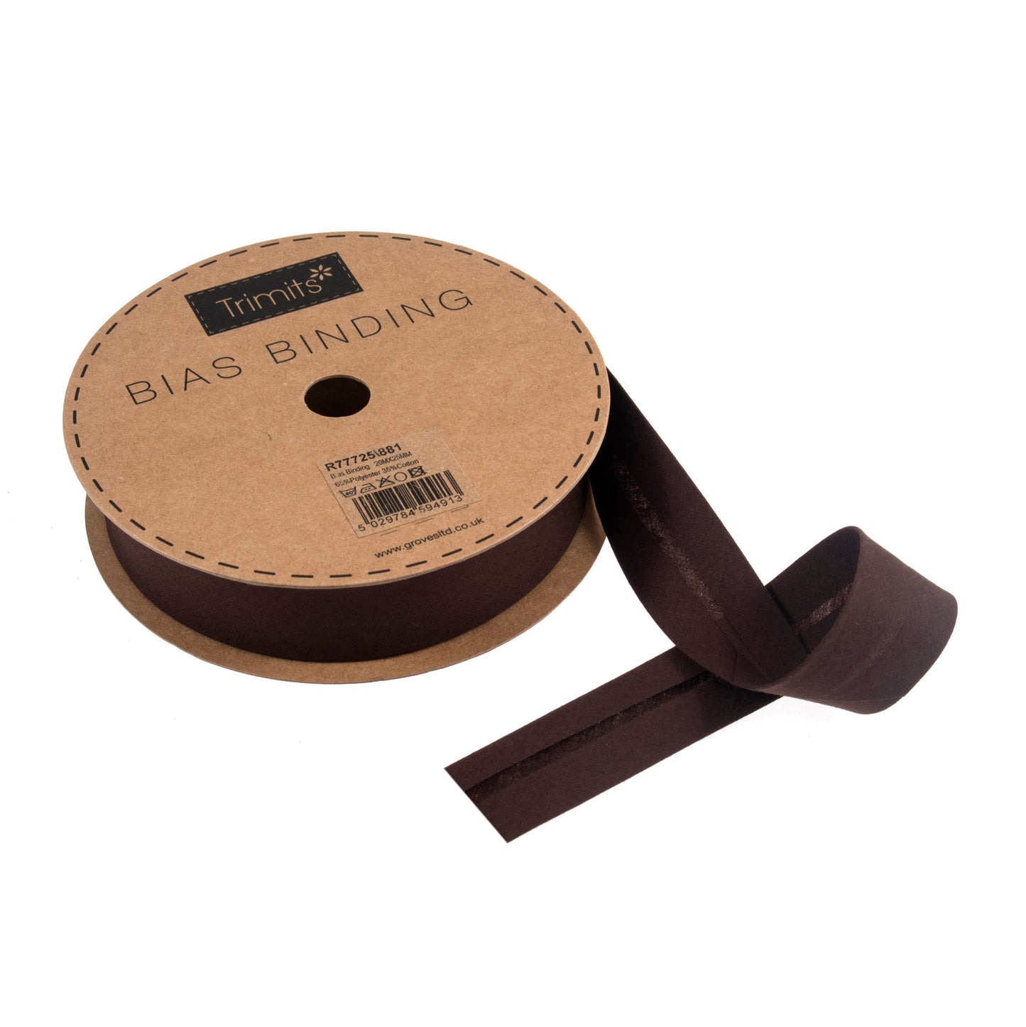 Trim: Bias Binding: Polycotton: 25mm: Chocolate
