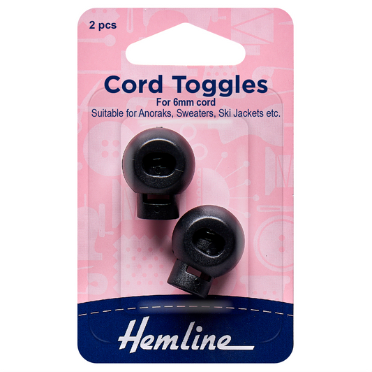 Cord Toggles: 6mm: Black: 2 Pieces