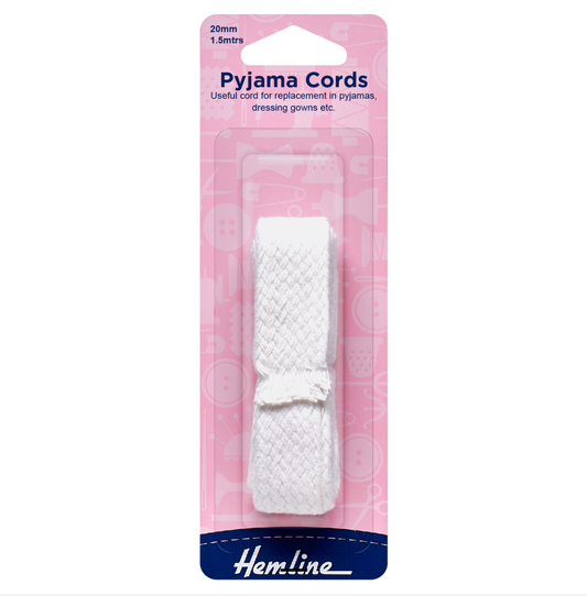 Polyester Pyjama Cord: 1.5m x 20mm: White