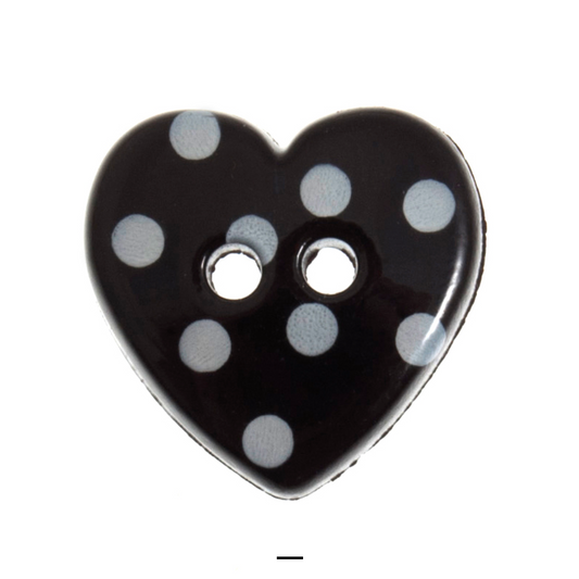 Buttons: Dotty: Heart: 15mm: Black and White