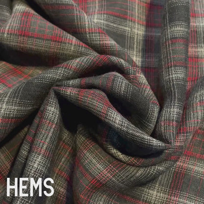 Black, Grey & Red Tartan Wool Mix Deadstock Fabric