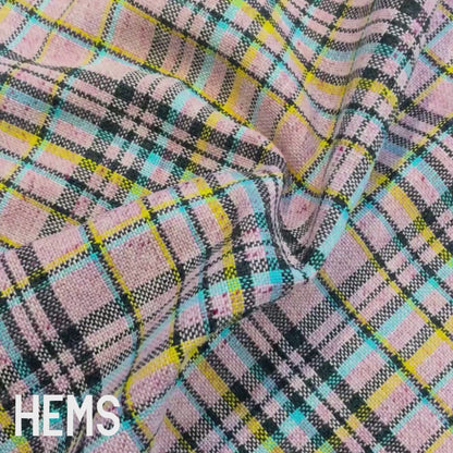 Pastel Pink Tartan Wool Mix Deadstock Fabric