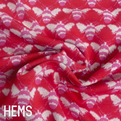 Red & Pink Bee Print Jersey Knit Deadstock Fabric