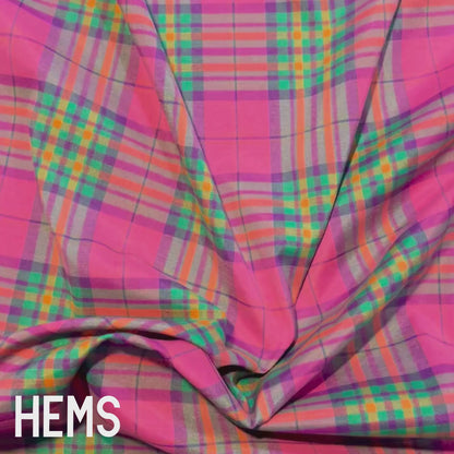 Pink, Green & Orange Tartan Polycotton Deadstock Fabric